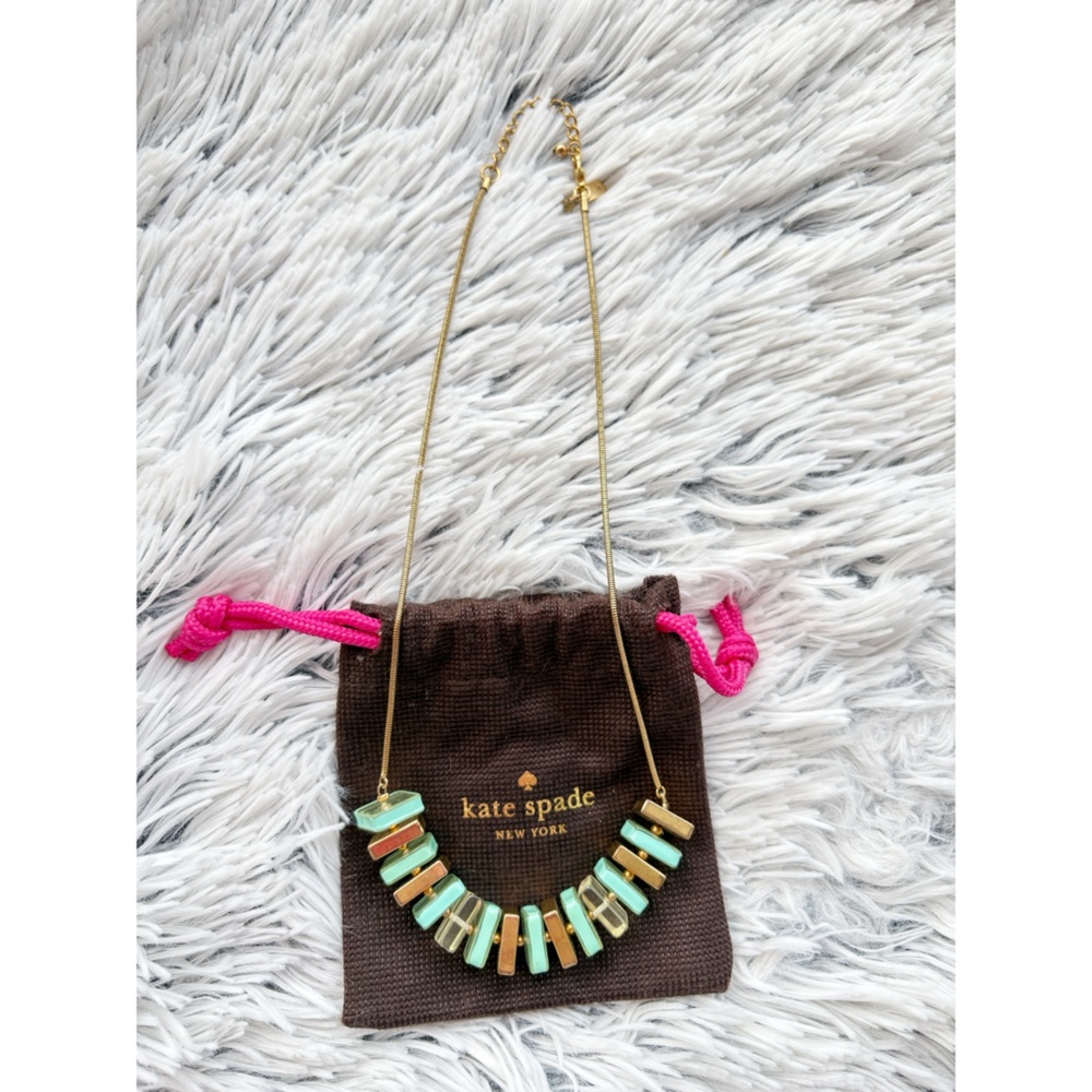 Kate Spade Statement Necklace with Green and Gold Tiles